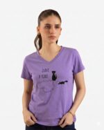Women's Single Jersey V-Neck with Chest print